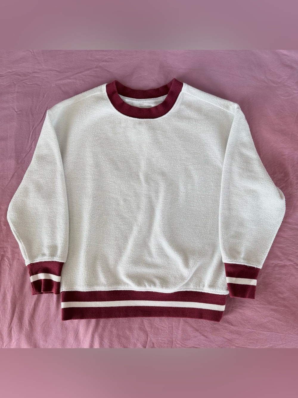 Old Navy Kids Oversized Cream Sweatshirt with Burgundy Rib Trim Size S (6-7)